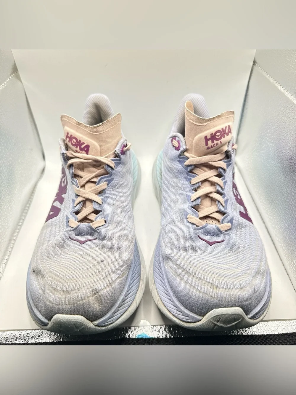 Hoka One One Mach 5 running shoes in the Baby Lavender/Summer Song